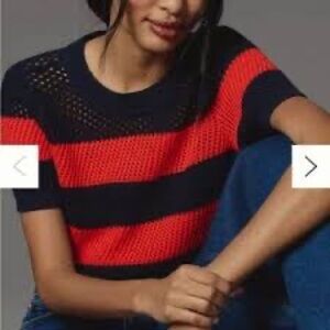 Anthropologie Maeve Red and Navy Striped Sweater Blouse - knitted Size S